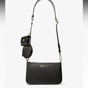 Michael Kors Jet Set Saffiano Leather Crossbody Bag w Case for Apple AirPods Pro